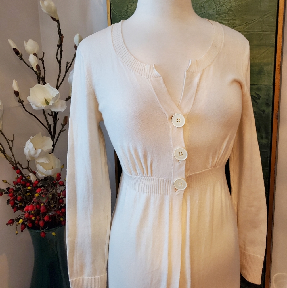 Jones New York Cream Button-Front Long Sleeve Sweater Dress